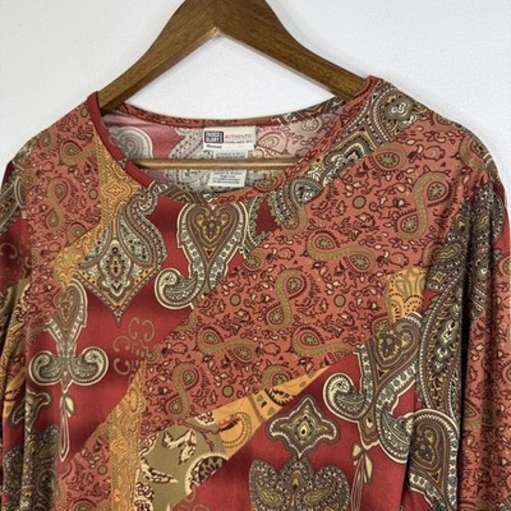 Vintage Boho Paisley Top Autumn 14/16 Plus Stretch Long Sleeve Fall Shirt